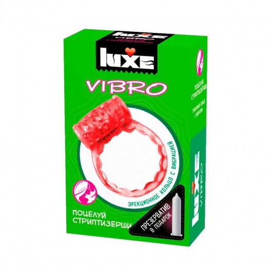 Розовое эрекционное виброкольцо Luxe VIBRO  Поцелуй стриптизёрши  + презерватив - Luxe - в Ачинске купить с доставкой