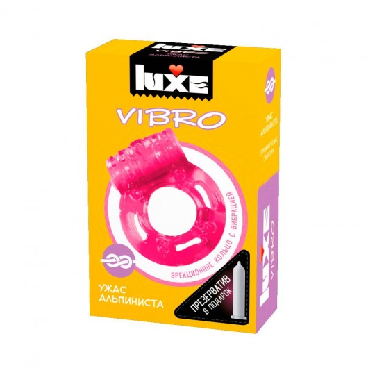 Розовое эрекционное виброкольцо Luxe VIBRO  Ужас Альпиниста  + презерватив - Luxe - в Ачинске купить с доставкой