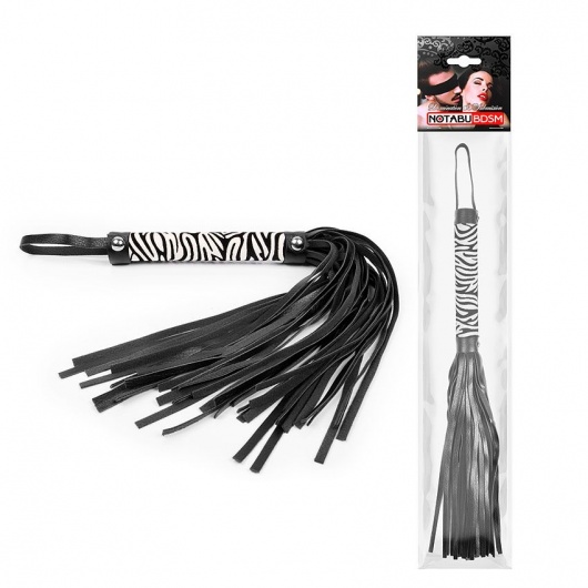 Черная многохвостовая плеть с круглой ручкой-зеброй - 39 см. - Notabu - купить с доставкой в Ачинске