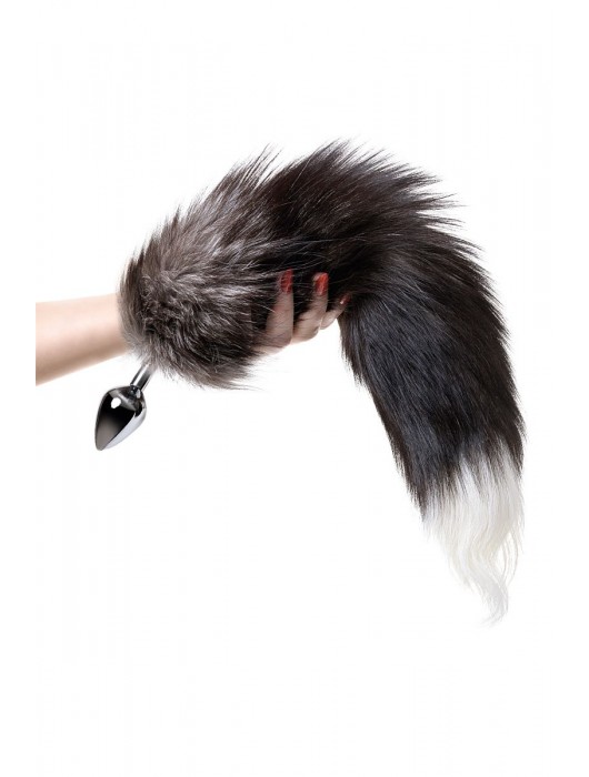 Серебристая металлическая анальная втулка с хвостом чернобурой лисы - размер S - ToyFa - купить с доставкой в Ачинске