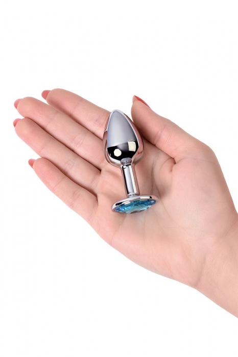 Серебристая конусовидная анальная пробка с голубым кристаллом - 7 см. - ToyFa - купить с доставкой в Ачинске