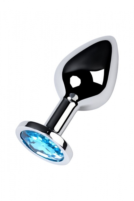 Серебристая конусовидная анальная пробка с голубым кристаллом - 8 см. - ToyFa - купить с доставкой в Ачинске