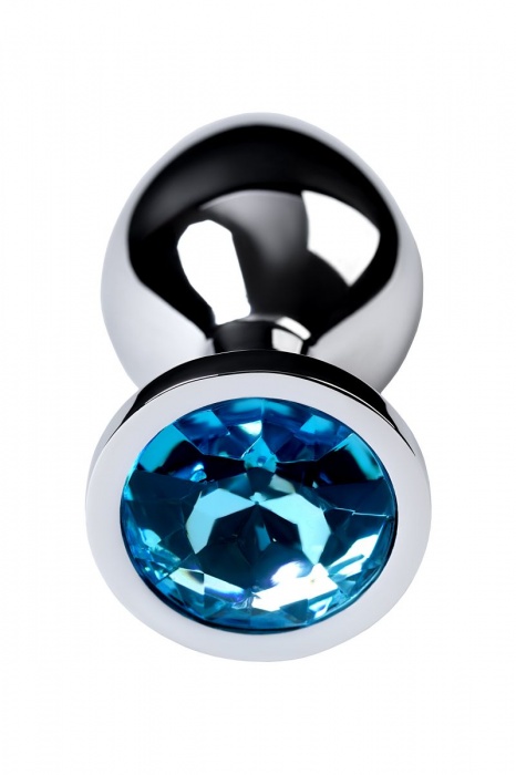 Серебристая конусовидная анальная пробка с голубым кристаллом - 8 см. - ToyFa - купить с доставкой в Ачинске