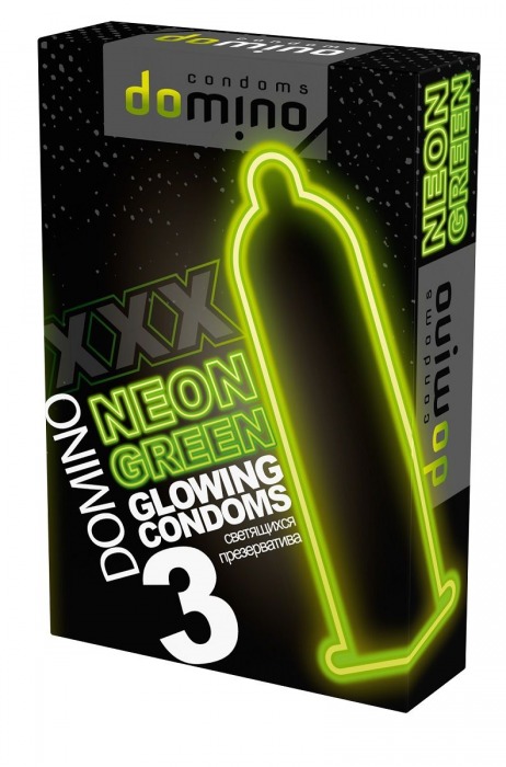 Презервативы DOMINO Neon Green со светящимся в темноте кончиком - 3 шт. - Domino - купить с доставкой в Ачинске