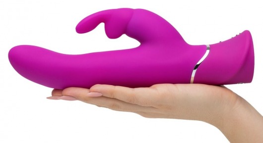 Лиловый вибратор Curve Thrusting Rechargeable Rabbit Vibrator - 24,1 см. - Happy Rabbit