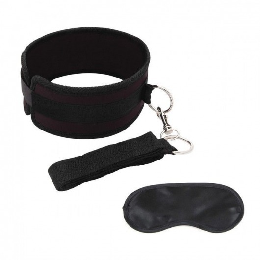 Черный ошейник с длинным поводком Collar and Leash Set - Lux Fetish - купить с доставкой в Ачинске