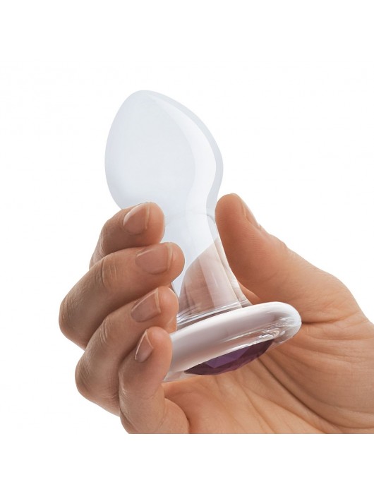 Стеклянная анальная пробка с фиолетовым стразом - 9 см. - Glas