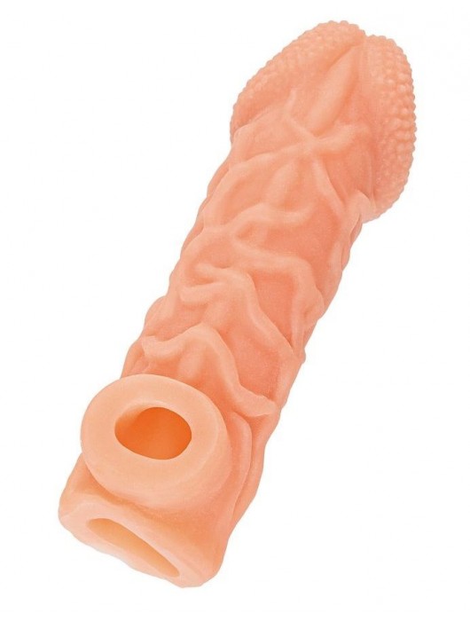 Телесная закрытая насадка с венками Cock Sleeve Size S - 13,8 см. - KOKOS - в Ачинске купить с доставкой