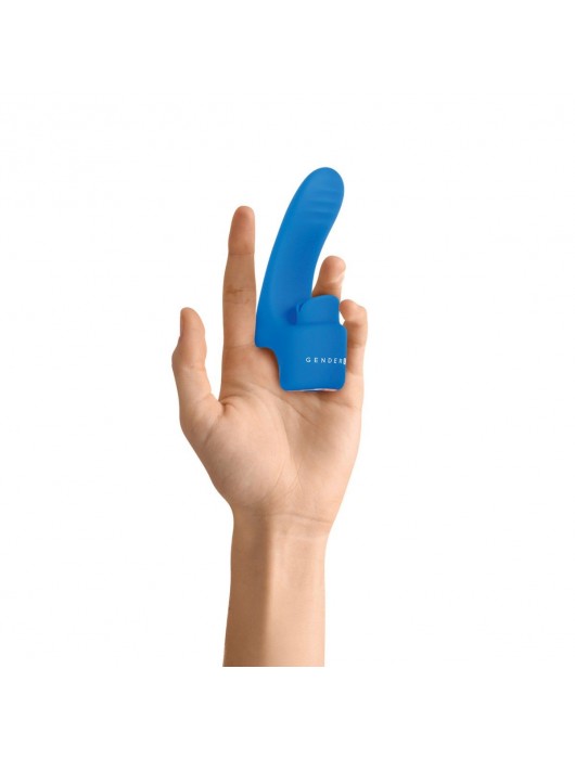 Синяя вибронасадка на палец с подвижным язычком Flick It - Gender X