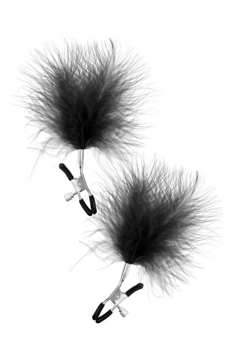 Зажимы на соски с черными пуховыми кисточками Sweet Caress Feather Nipple Clumps - Sweet Caress - купить с доставкой в Ачинске
