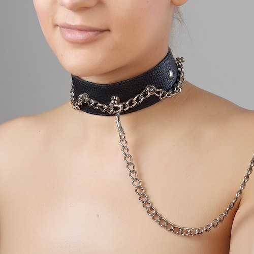 Чёрный ошейник из натуральной кожи - Sitabella - купить с доставкой в Ачинске