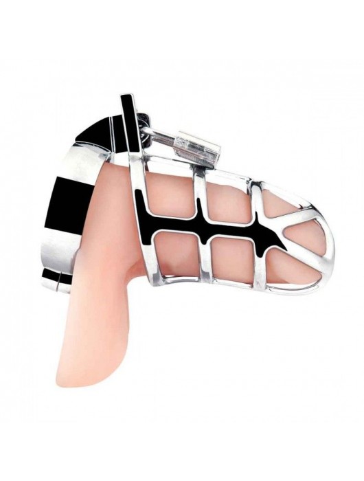 Серебристая металлическая клетка для члена с замком Enslave Cock Cage - BlueLine - купить с доставкой в Ачинске