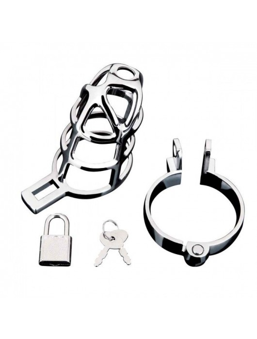 Серебристая металлическая клетка для члена с замком Enslave Cock Cage - BlueLine - купить с доставкой в Ачинске