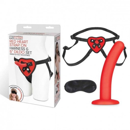 Красный поясной фаллоимитатор Red Heart Strap on Harness   5in Dildo Set - 12,25 см. - Lux Fetish - купить с доставкой в Ачинске