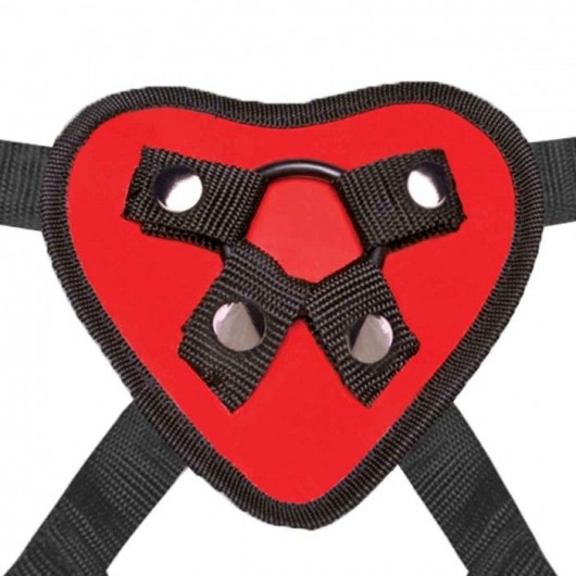 Красный поясной фаллоимитатор Red Heart Strap on Harness   5in Dildo Set - 12,25 см. - Lux Fetish - купить с доставкой в Ачинске