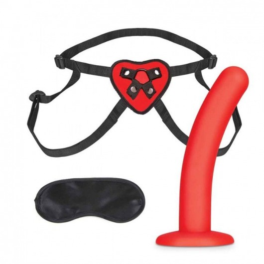 Красный поясной фаллоимитатор Red Heart Strap on Harness   5in Dildo Set - 12,25 см. - Lux Fetish - купить с доставкой в Ачинске