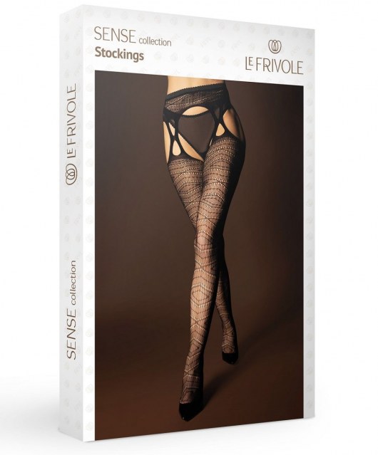 Черные сетчатые чулки с поясом и ромбовидным узором - Le Frivole купить с доставкой