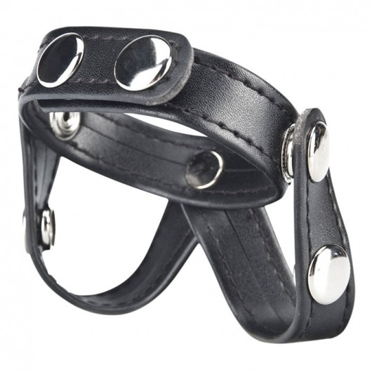 Кольцо на пенис с разделителем мошонки из искусственной кожи на клепках V-STYLE COCK RING - BlueLine - в Ачинске купить с доставкой