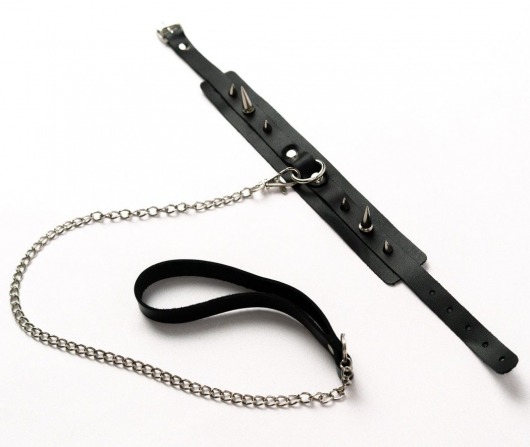Черный ошейник с шипами и поводком - Crazy Handmade - купить с доставкой в Ачинске