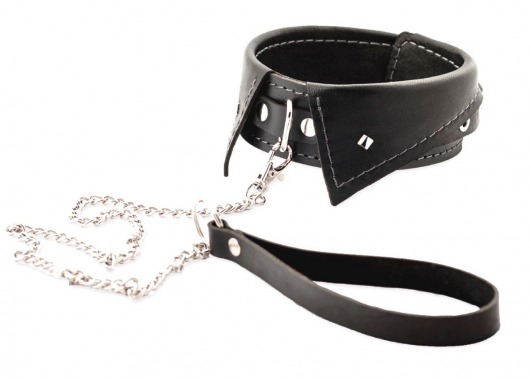Черный ошейник-воротничок с металлическим поводком - Crazy Handmade - купить с доставкой в Ачинске