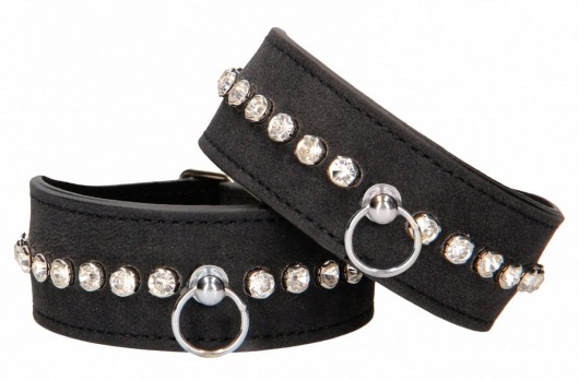 Черные наручники Diamond Studded Wrist Cuffs - Shots Media BV - купить с доставкой в Ачинске