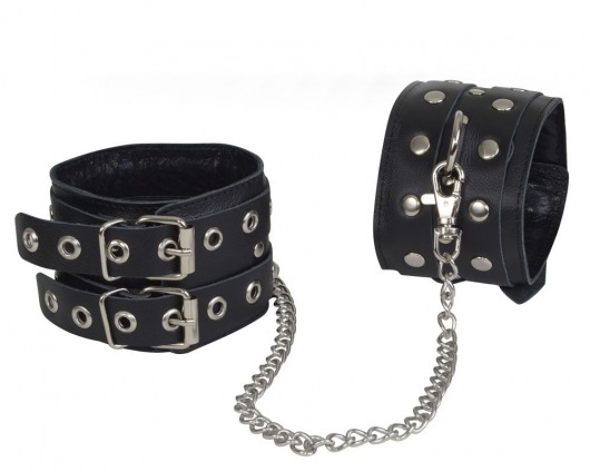 Чёрные кожаные оковы, соединенные цепочкой - Sitabella - купить с доставкой в Ачинске