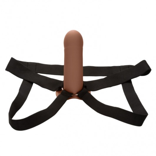 Коричневый фаллопротез из силикона Extension with Harness - 15,75 см. - California Exotic Novelties - купить с доставкой в Ачинске