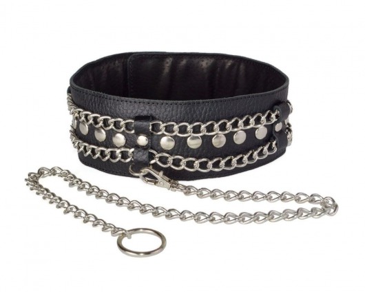 Чёрный ошейник с цепочками и поводком - Sitabella - купить с доставкой в Ачинске