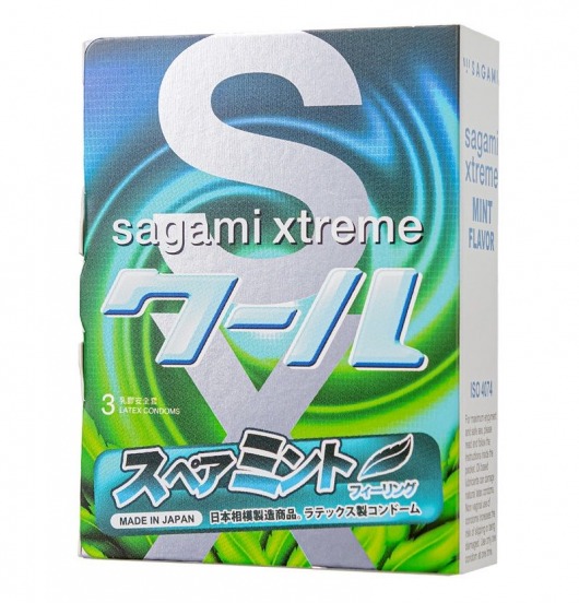 Презервативы Sagami Xtreme Mint с ароматом мяты - 3 шт. - Sagami - купить с доставкой в Ачинске