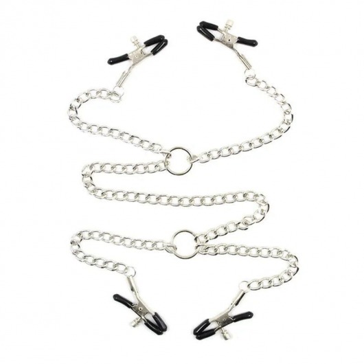 Серебристые зажимы для сосков и половых губ на тонкой цепочке - Notabu - купить с доставкой в Ачинске