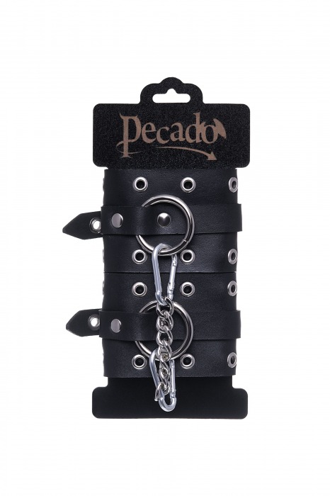 Черные кожаные однослойные наручники с люверсами - Pecado - купить с доставкой в Ачинске