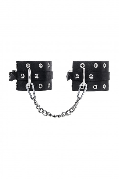 Черные кожаные однослойные оковы с люверсами - Pecado - купить с доставкой в Ачинске