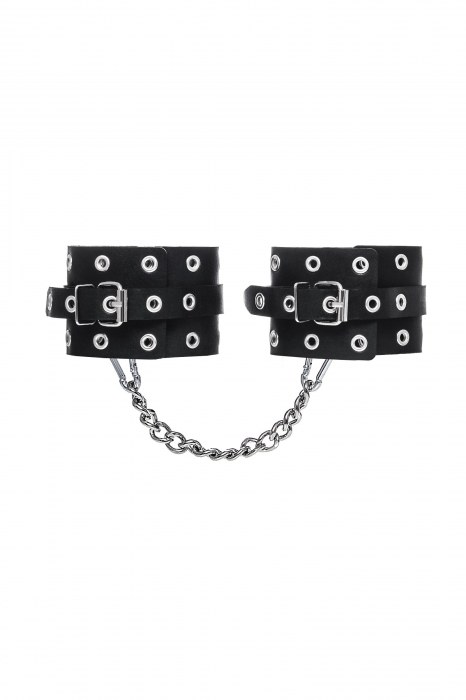 Черные кожаные однослойные оковы с люверсами - Pecado - купить с доставкой в Ачинске
