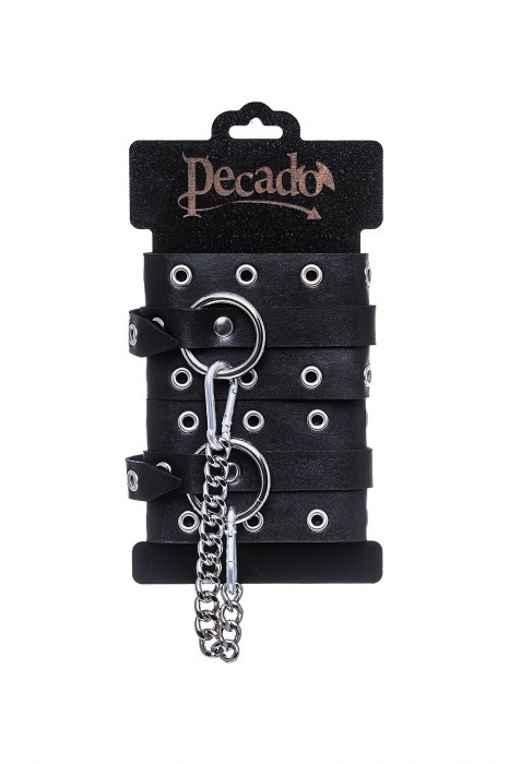 Черные кожаные однослойные оковы с люверсами - Pecado - купить с доставкой в Ачинске