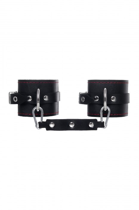 Черные кожаные однослойные оковы с контрастной строчкой - Pecado - купить с доставкой в Ачинске
