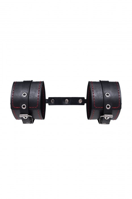 Черные кожаные однослойные оковы с контрастной строчкой - Pecado - купить с доставкой в Ачинске