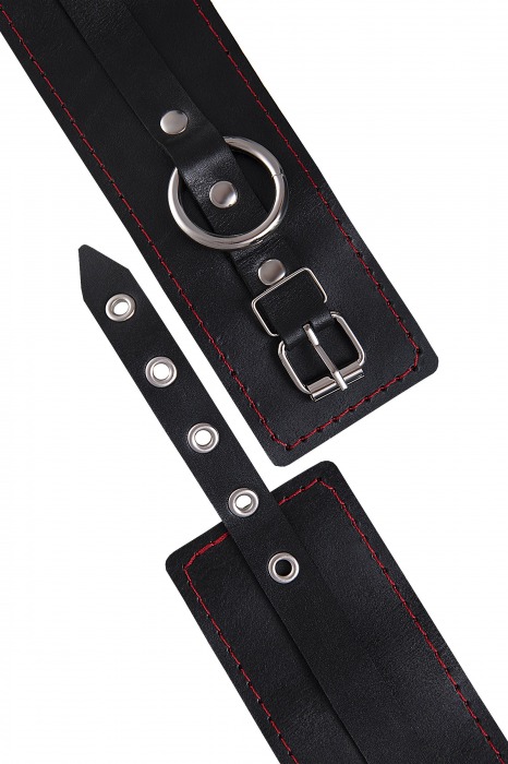 Черные кожаные однослойные оковы с контрастной строчкой - Pecado - купить с доставкой в Ачинске