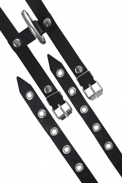 Черные однослойные кожаные оковы из двух ремешков - Pecado - купить с доставкой в Ачинске