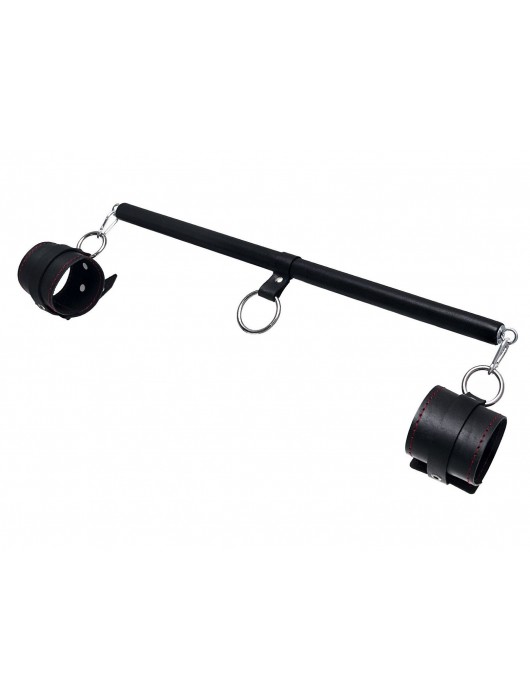 Черная распорка для ног с кожаными манжетами - Pecado - купить с доставкой в Ачинске