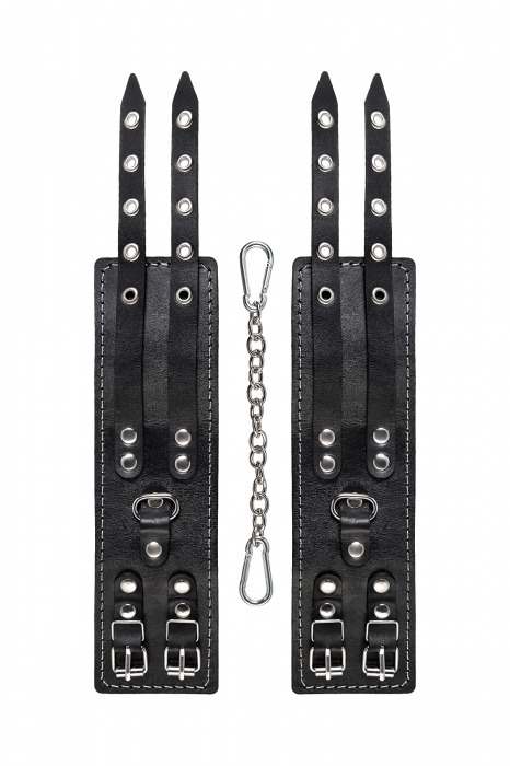Черные кожаные оковы с двумя ремнями и красной подкладкой - Pecado - купить с доставкой в Ачинске