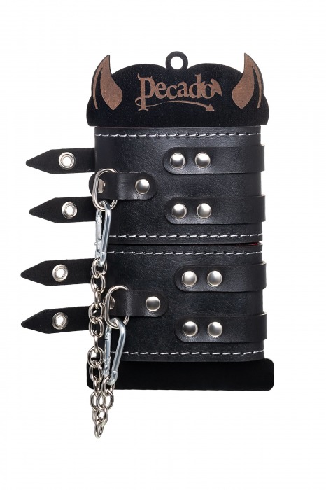 Черные кожаные оковы с двумя ремнями и красной подкладкой - Pecado - купить с доставкой в Ачинске
