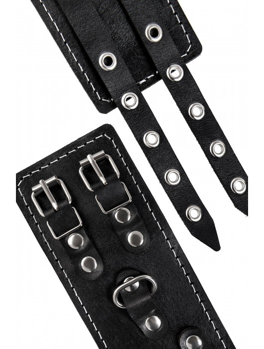 Черные кожаные оковы с двумя ремнями и красной подкладкой - Pecado - купить с доставкой в Ачинске