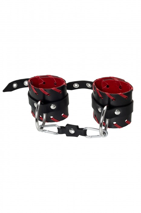 Черно-красные наручники из натуральной кожи - Pecado - купить с доставкой в Ачинске