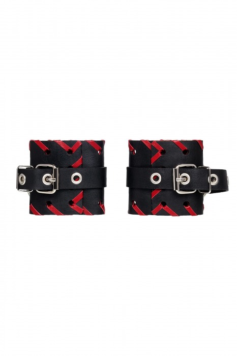 Черно-красные наручники из натуральной кожи - Pecado - купить с доставкой в Ачинске