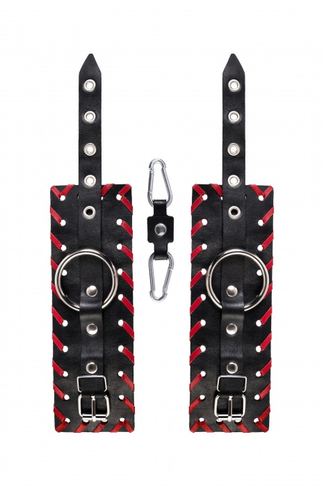 Черно-красные наручники из натуральной кожи - Pecado - купить с доставкой в Ачинске