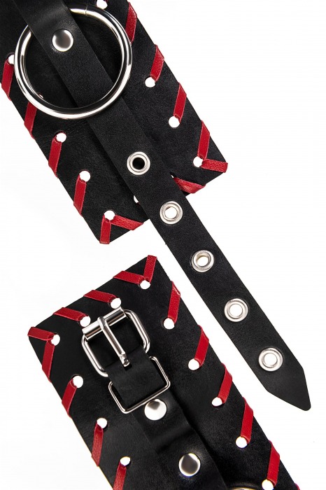 Черно-красные оковы из натуральной кожи - Pecado - купить с доставкой в Ачинске