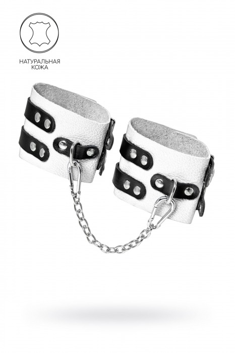 Бело-черные оковы с двумя ремешками и люверсами - Pecado - купить с доставкой в Ачинске