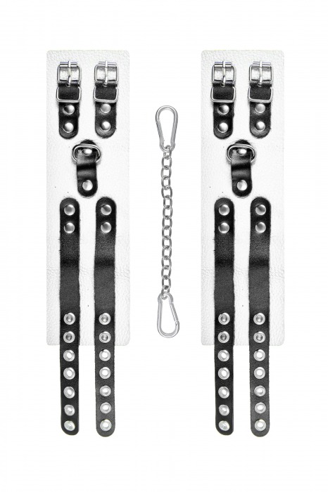 Бело-черные оковы с двумя ремешками и люверсами - Pecado - купить с доставкой в Ачинске