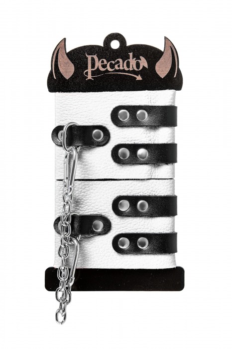 Бело-черные оковы с двумя ремешками и люверсами - Pecado - купить с доставкой в Ачинске