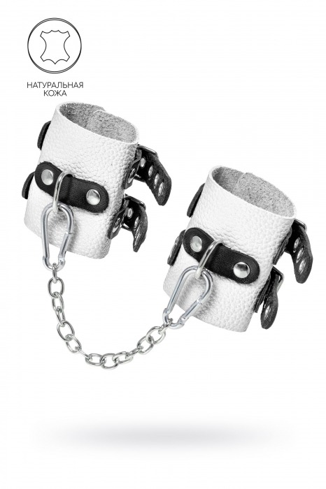 Бело-черные наручники с двумя ремешками и люверсами - Pecado - купить с доставкой в Ачинске